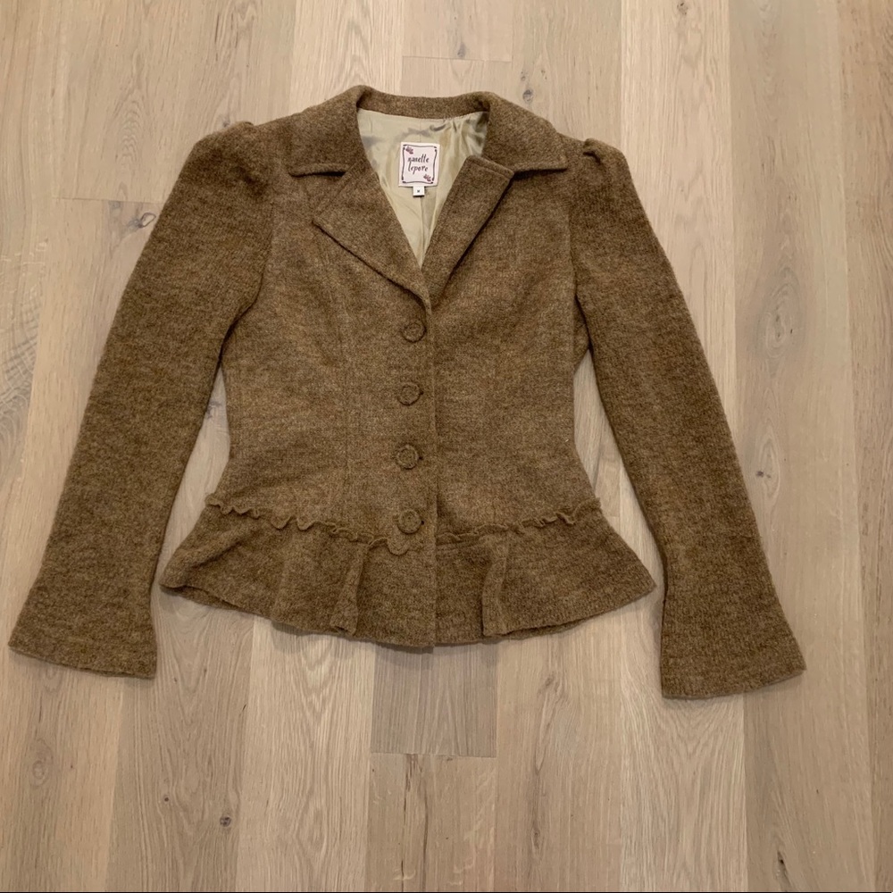 Nanette Lepore Brown Peplum Wool Blend Blazer